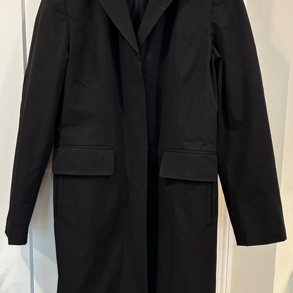 Ann Taylor Black rain trench coat button up pockets lined collared neck Size 6 - Picture 7 of 12